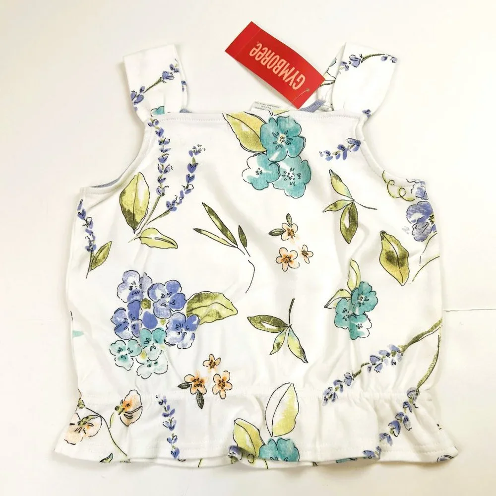 NWT Gymboree Girl Lavender Bike Short & Floral Tank with Self Belt Size 3